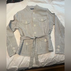 Cute belted navy snd white stripe light weight jacket